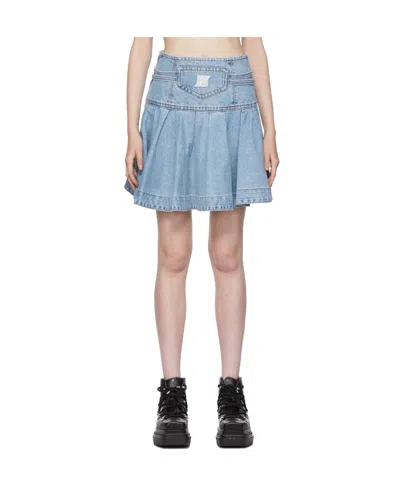 We11 Done Flared Denim Skirt In Blue