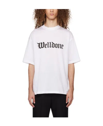 We11 Done Gothic Logo-print Cotton T-shirt In White