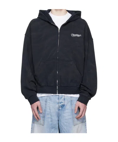 We11 Done Gothic Logo Printed Hoodie In Blue
