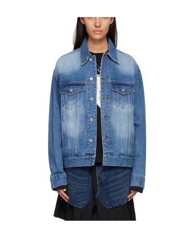 We11 Done Graphic-print Denim Jacket In Blue