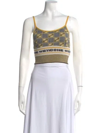 Pre-owned We11 Done Graphic Print Scoop Neck Crop Top In Yellow