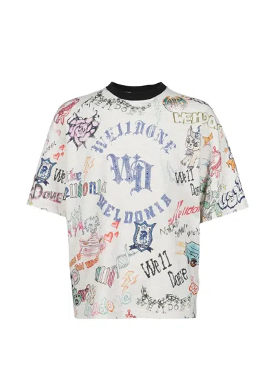 We11 Done Grey Doodle Printed T-shirt In White
