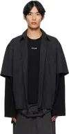 We11 Done Gray & Black Logo Long-sleeved Layered Shirt In Black