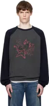 We11 Done Gray & Navy Printed Raglan Knit Pullover Sweater In Gray