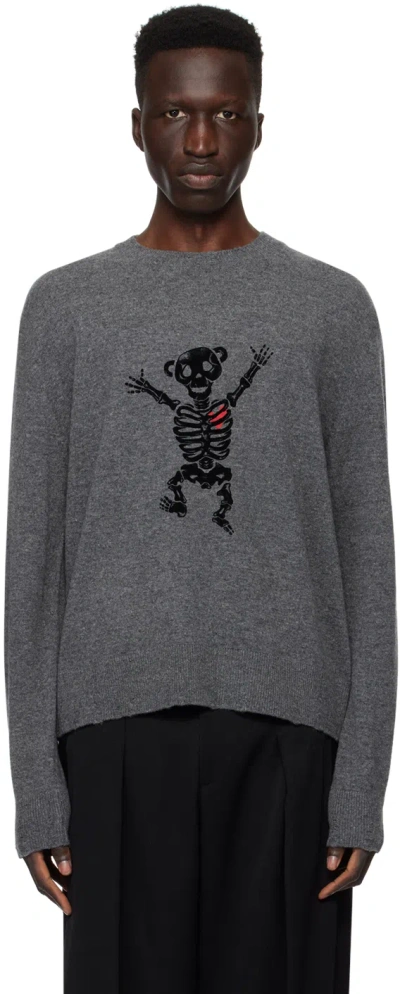 We11 Done Gray Bolt Teddy Sweater In Dark Grey