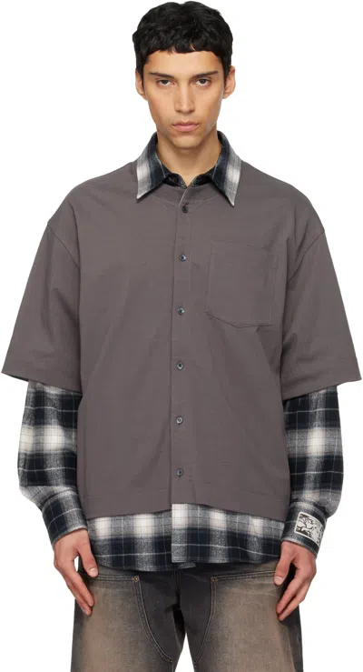 We11 Done Gray Check Layered Shirt