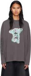 We11 Done Grey Colourful Teddy Print Long Sleeve Cotton T-shirt In Charcoal