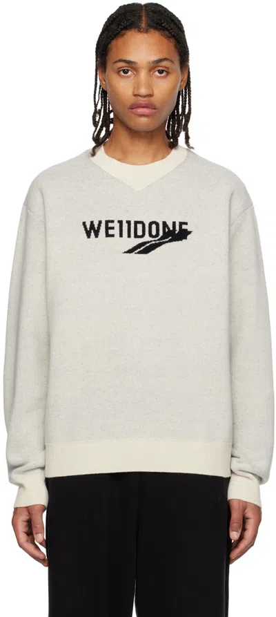 We11 Done Gray Crewneck Sweater In Ivory