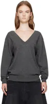 We11 Done Long-sleeved V-neck Sweater In Grey