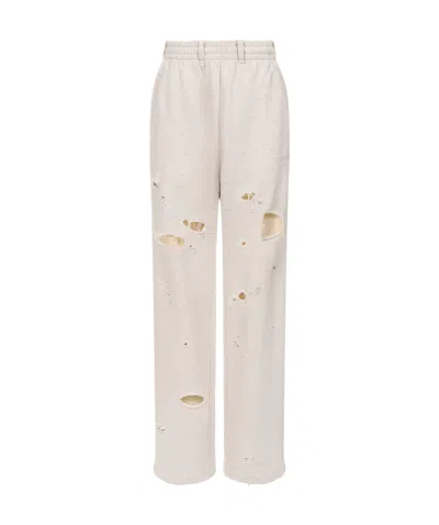 We11 Done Gray Destroyed Jersey Jogger Sweatpants In White