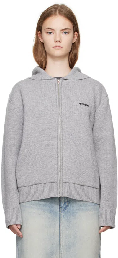 We11 Done Gray Embroidered-logo Hoodie In Grey