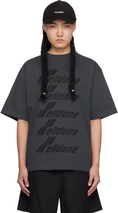 We11 Done Gray Front Logo T-shirt In Charcoal