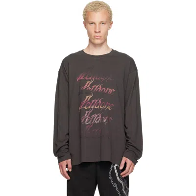 We11 Done Gray Gradient Logo Long-sleeved T-shirt In Brown