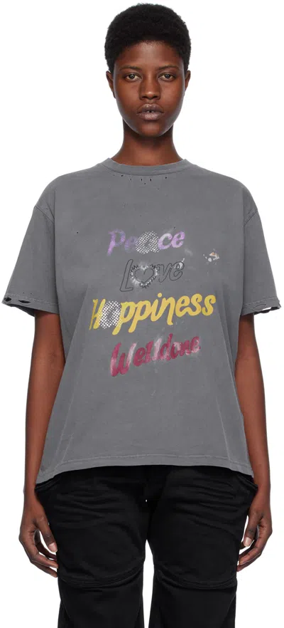 We11 Done Grey Lettering T-shirt In Charcoal