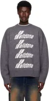 We11 Done Gray Logo Pile Knit Sweater In Gray