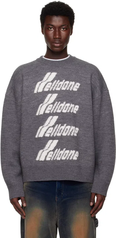 We11 Done Gray Logo Pile Knit Sweater