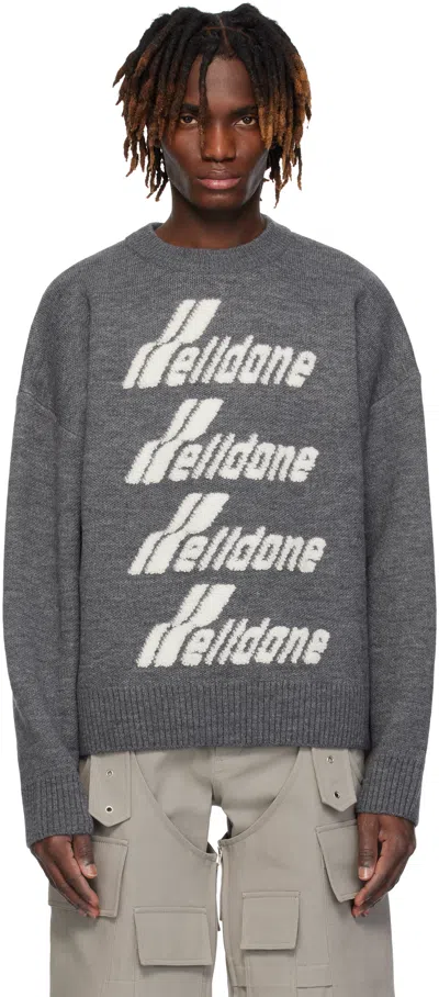 We11 Done Gray Logo Pile Knit Sweater In Grey
