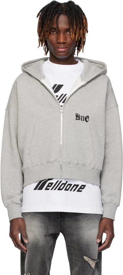 We11 Done Gray Logo Zip-up Hoodie In M/grey