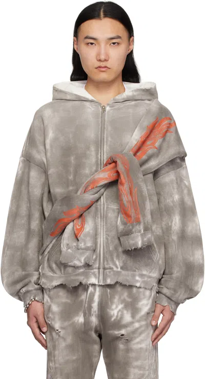 We11 Done Gray Muddy 4 Sleeves Hoodie In Black