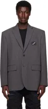 We11 Done We11done Oversized Suit Logo-patch Blazer In Gray