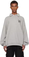 We11 Done Cotton Polo Sweatshirt With Signature Logo In M/grey