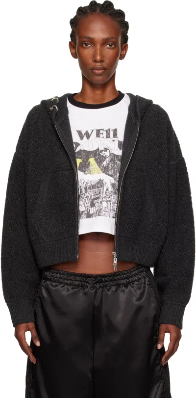 We11 Done Gray Pierced Cashmere Knit Zip-up Hoodie