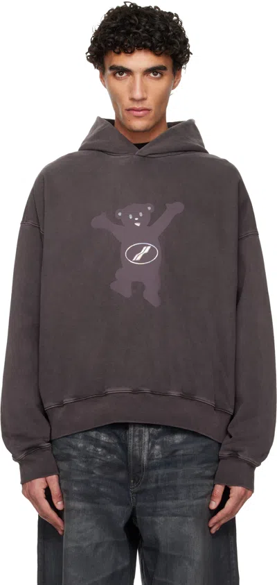We11 Done Gray Pigment New Teddy Logo Hoodie