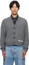 We11 Done Gray Pocket Logo Knit Cardigan In Gray