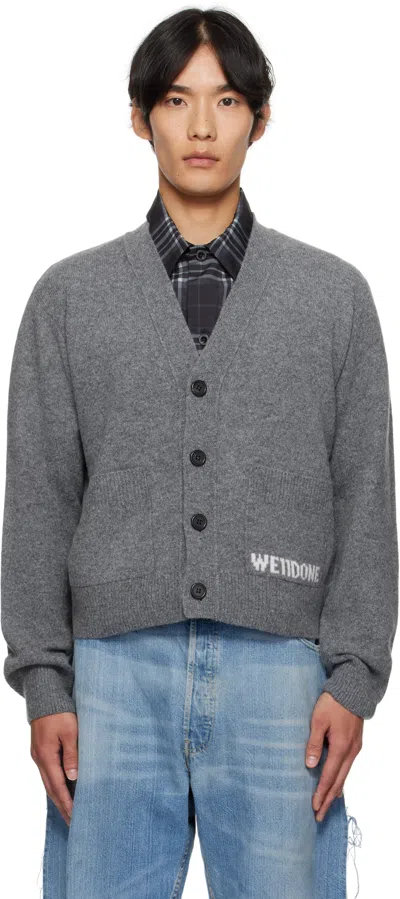 We11 Done Gray Pocket Logo Knit Cardigan