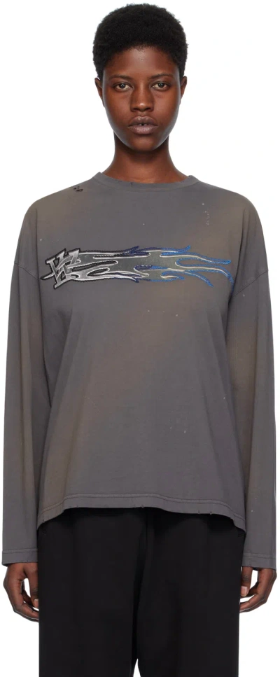 We11 Done Gray Printed Long Sleeve T-shirt In Charcoal