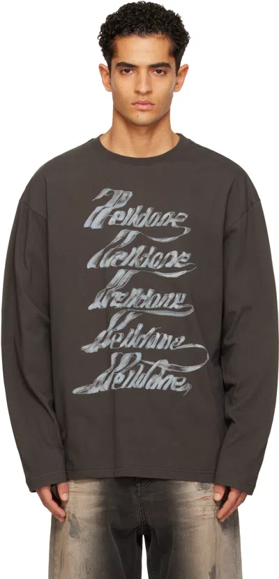 We11 Done Gray Se11done Multi-logo Long Sleeve T-shirt
