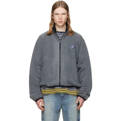 We11 Done Gray String Fleece Zip-up Jacket In Blue