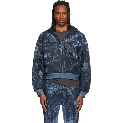 We11 Done We11done Grey Tattoo Printed Zip-up Hoodie In Multi