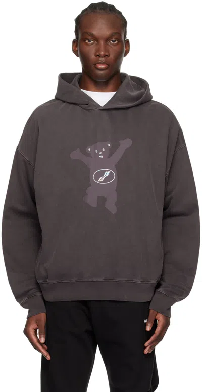 We11 Done Gray Teddy Hoodie In Charcoal