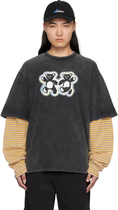 WE11 DONE GRAY TEDDY TWINS LAYERED T-SHIRT