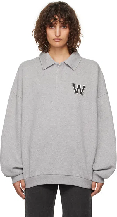 We11 Done Gray University Pearl Logo Collar Polo In M/grey