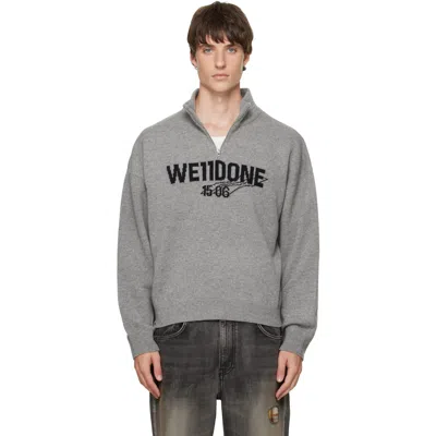 We11 Done Gray Wide Logo Half-zip Sweater