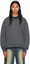 We11 Done Gray Wide Neck Hoodie In Charcoal