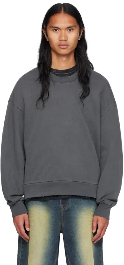 We11 Done Gray Wide Neck Hoodie In Charcoal