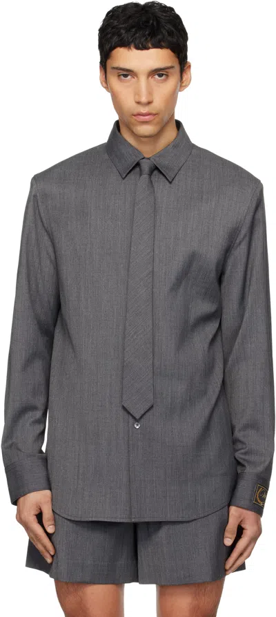 We11 Done Gray Wool Tie Shirt