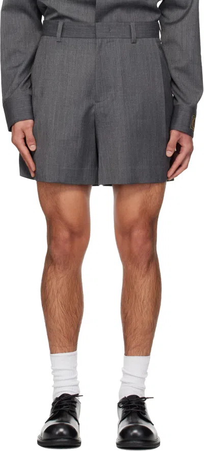 We11 Done Gray Wool Tucked Shorts