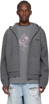 We11 Done Gray Zip Hoodie In Charcoal