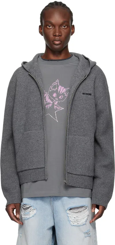 We11 Done Gray Zip Hoodie In Charcoal