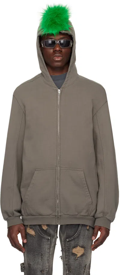 We11 Done Gray Zip-up Faux-fur Hoodie In Charcoal
