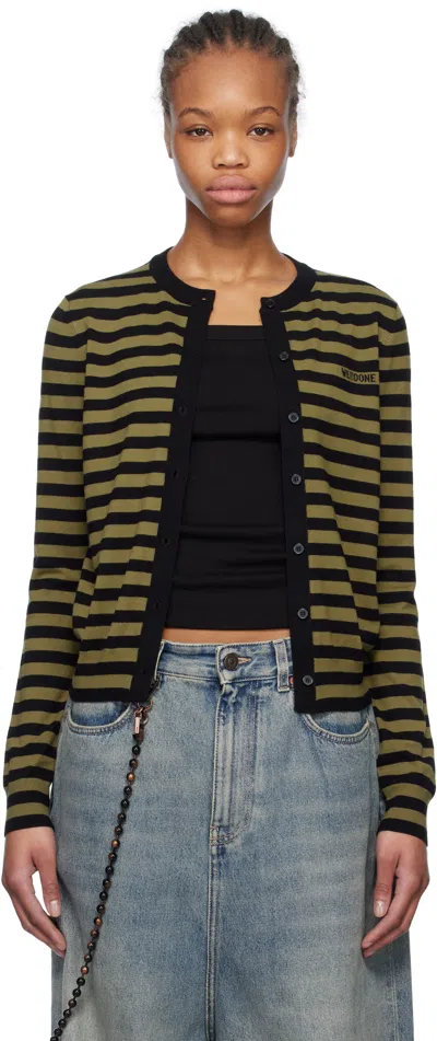 WE11 DONE GREEN & BLACK STRIPED CARDIGAN