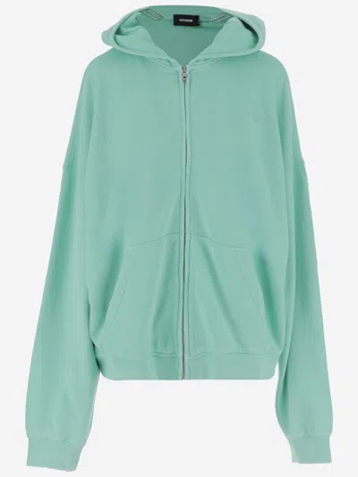 WE11 DONE GREEN LONG SLEEVES LOGO HOODIE