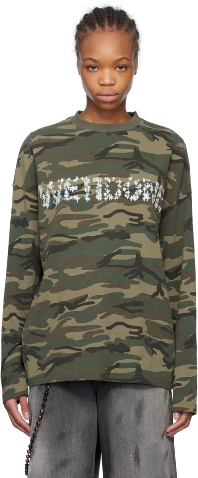 We11 Done Green Sparkle Logo Long-sleeved T-shirt In Mix