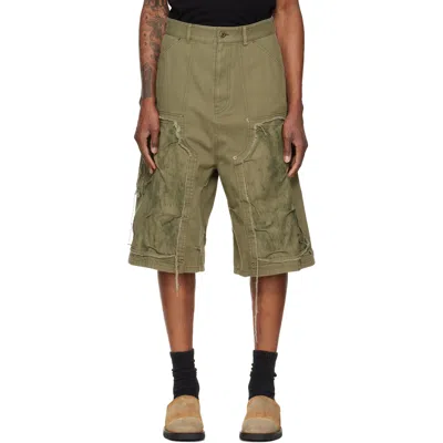 We11 Done Green Vintage Pinched Work Cargo Shorts