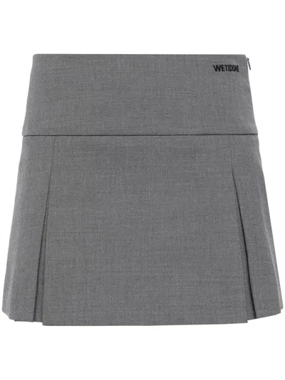 WE11 DONE GREY LOGO-EMBROIDERED PLEATED MINI SKIRT