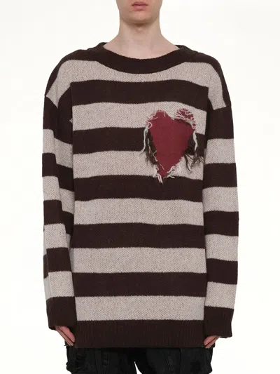 We11 Done Grunge Stripe Pullover In Brown